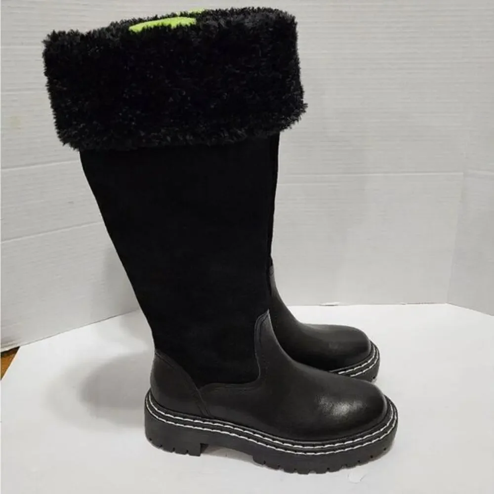 Splendid Antonia Sherpa trimmed black suede and leather boots Women's size 7 new